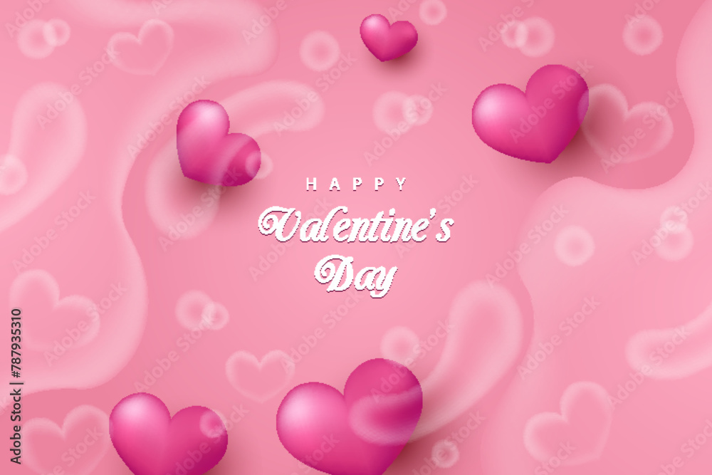 Happy valentine's day background realistic hearts and bubble
