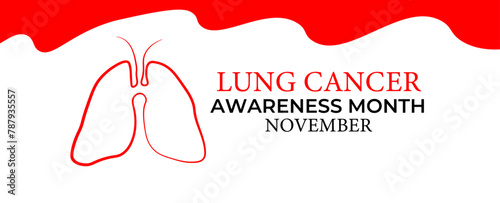 November, Lung cancer awareness month text and pink drawing line lung symbol. bronchitis, mold, air pollution, and smoking. banner, cover, poster, card, flyer, brochure. vector illustration