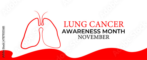 November, Lung cancer awareness month text and pink drawing line lung symbol. bronchitis, mold, air pollution, and smoking. banner, cover, poster, card, flyer, brochure. vector illustration