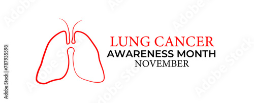 November, Lung cancer awareness month text and pink drawing line lung symbol. bronchitis, mold, air pollution, and smoking. banner, cover, poster, card, flyer, brochure. vector illustration