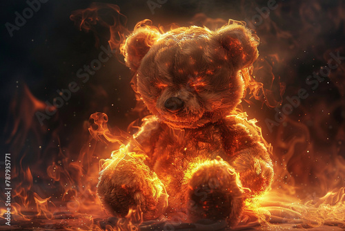 flaming teddy bear