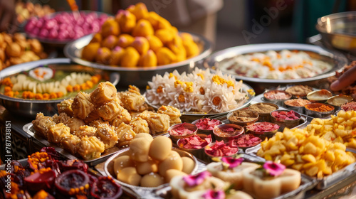 Assorted Indian Sweets and Spices at Market Stall