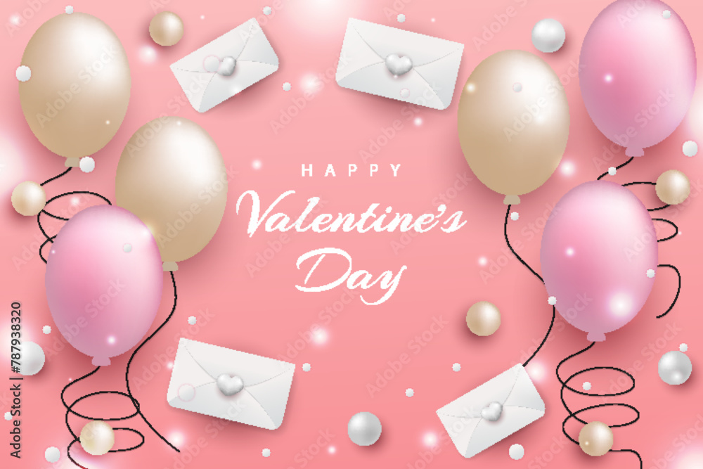 Happy valentine's day background realistic balloons and element