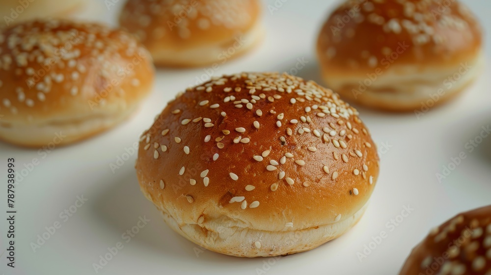 Sesame Seed Buns on White Background