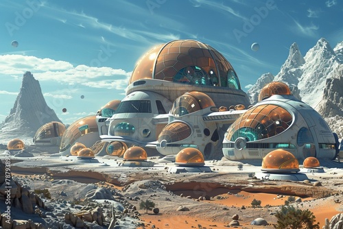 A distant space colony with domed habitats, hydroponic farms, and a thriving community of settlers carving out a new life on the frontiers of human civilization