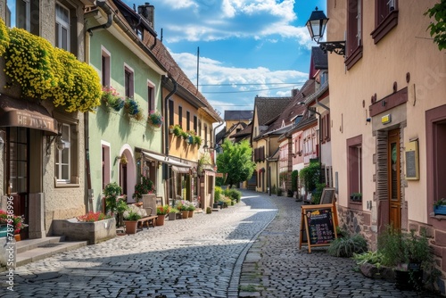 A charming family holiday in a historic village, with cobblestone streets, quaint cafes, and the joy of discovering local traditions and culture, Generative AI photo