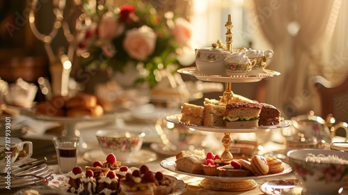 Vintage High Tea Party Setup with Cakes