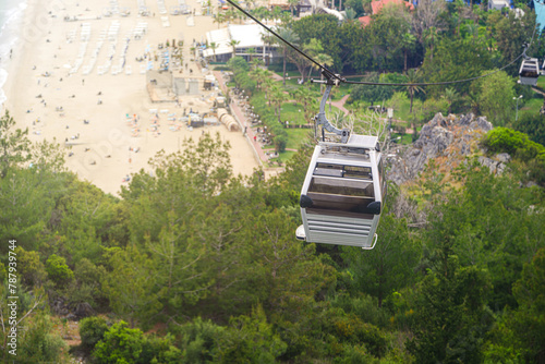 Funicular elevator or cable car going from Alanya Cleopatra Beach to Alanya Castle, Antalya Turkey photo
