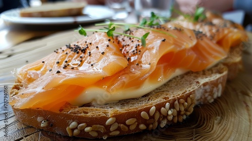 Smoked Salmon on Whole Grain Bread with Cream Cheese