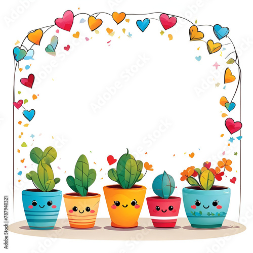 empty-background-on-invitation-with-various-small-cute-pots-drawing-only-around-background2d-carto.Generative AI
