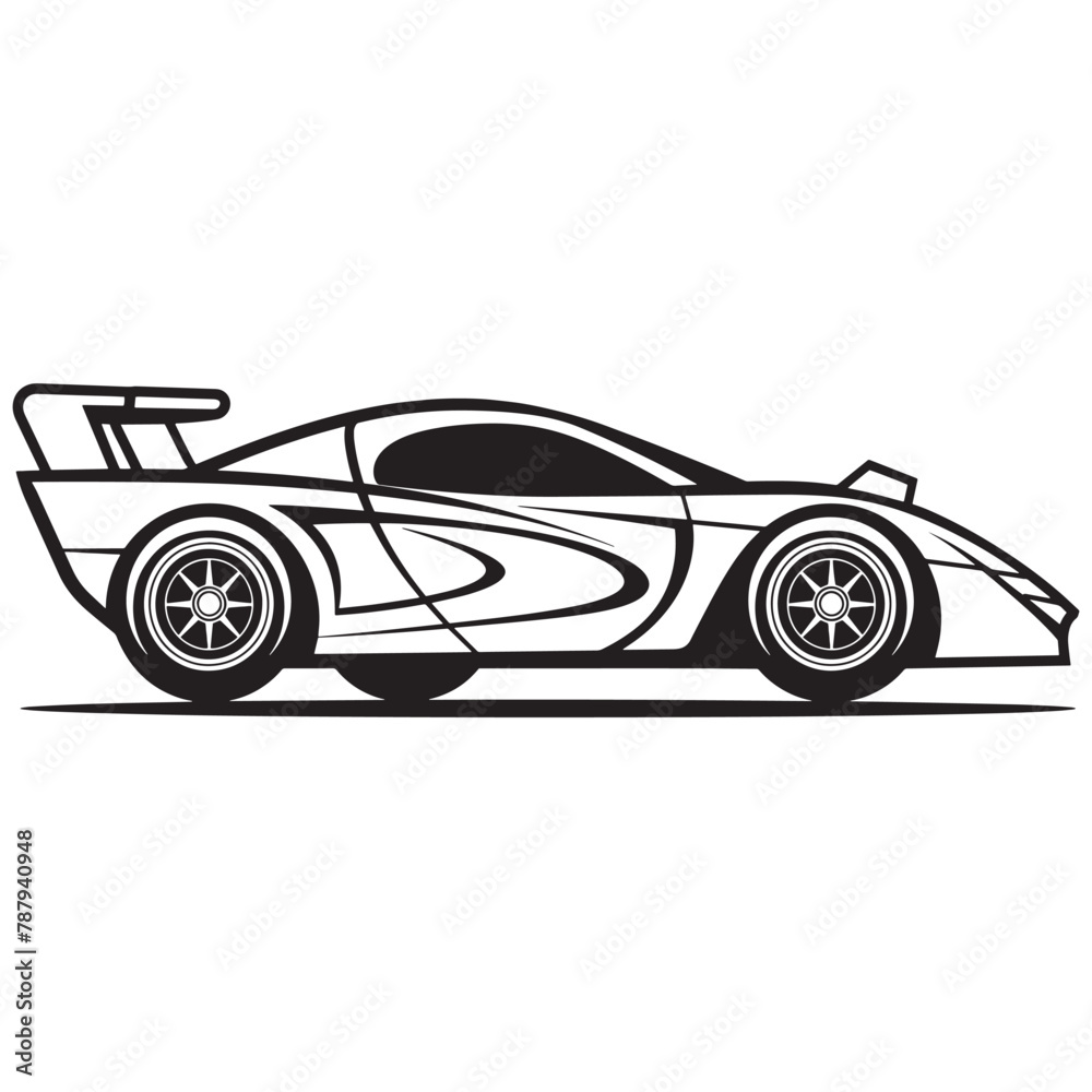 Touring racing car vector illustration in black and white Touring racing car vector illustration in black and white