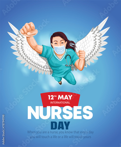 happy international nurse day. super hero nurse staff flying with sky. abstract vector illustration poster design