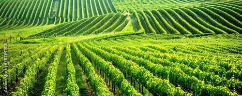 beautiful green vineyard stretching into the distance under a clear sky, symbolizing growth and bounty