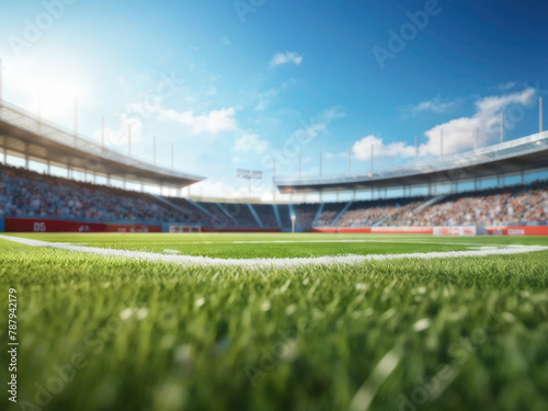 Empty football or soccer sport arena with grass field