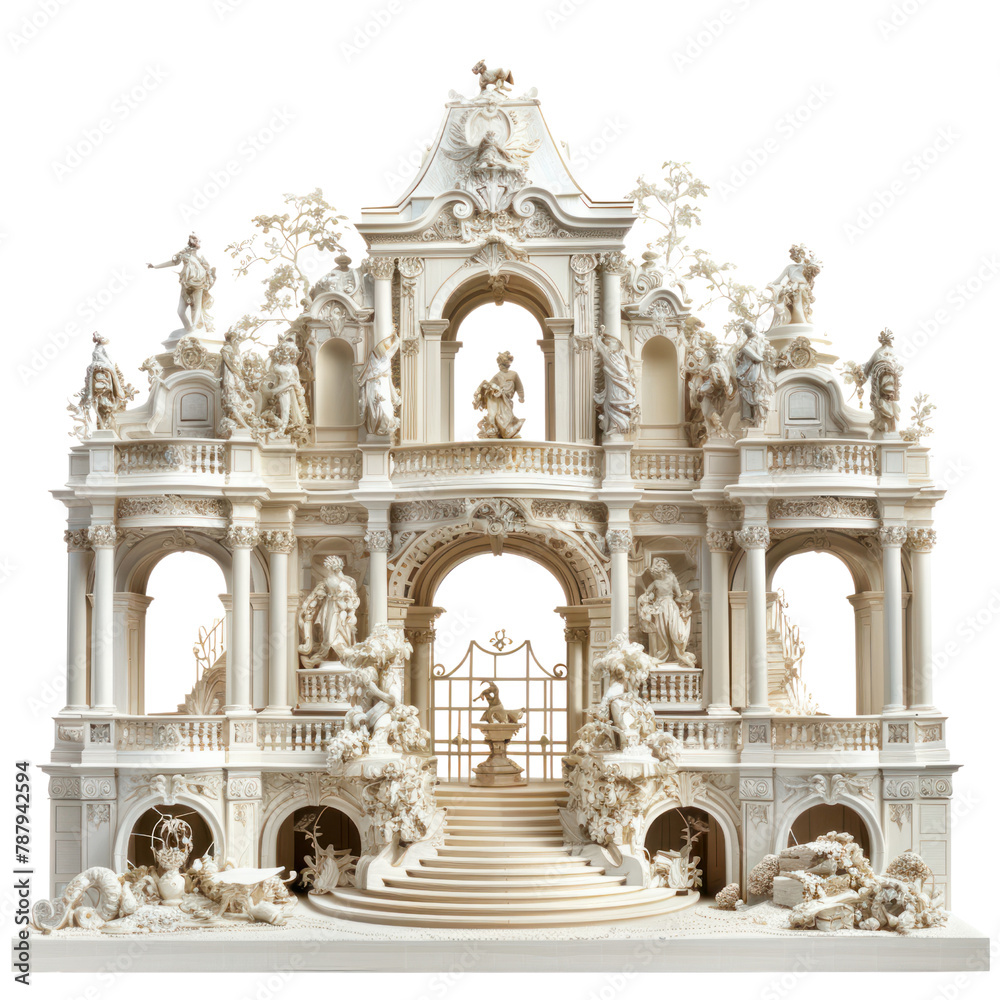Fototapeta premium Palaces and Chateaux of Rococo Art isolated on transparent png.