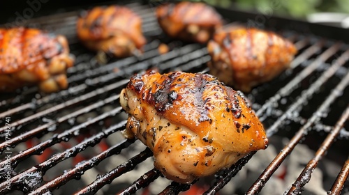 Juicy Grilled Chicken Thighs on Barbecue Grill