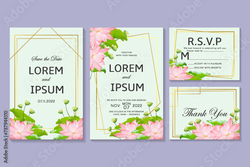 Wedding invitation with lotus flower and leaves