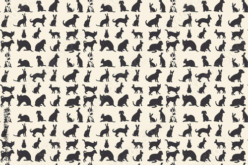 Assorted animals silhouette seamless pattern on beige background