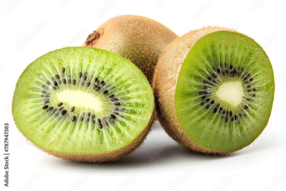 Fototapeta premium Whole and half kiwi isolated on white background