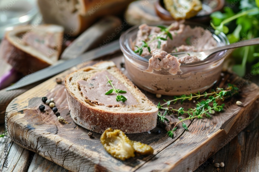 Whole wheat bread with pate - obrazy, fototapety, plakaty 