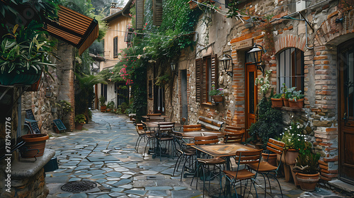 Café nestled in historic German town, adorned with charming architecture. Sip coffee amidst cobblestone streets, quaint cafes, and traditional buildings, capturing the essence of Old World charm
