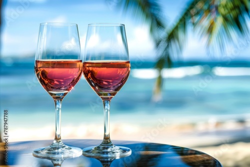 Wine glasses at a lovely beach resort