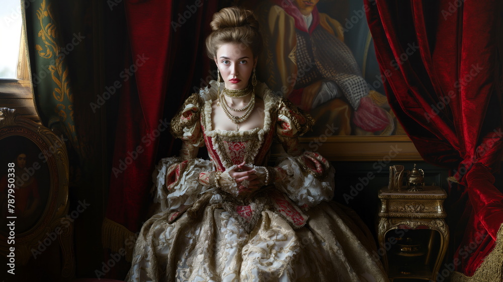 Regal Elegance of Duchess, Noble Woman in Opulent Historical Attire