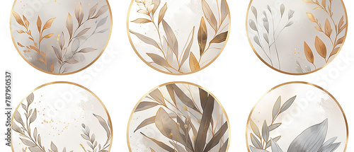a close up of four oval mirrors with gold leaf designs photo