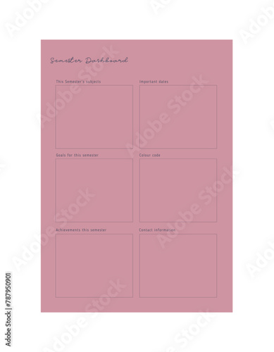 Semester Planner. Minimalist planner template set. Vector illustration.