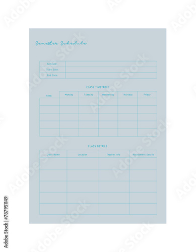 Semester Planner. Minimalist planner template set. Vector illustration.