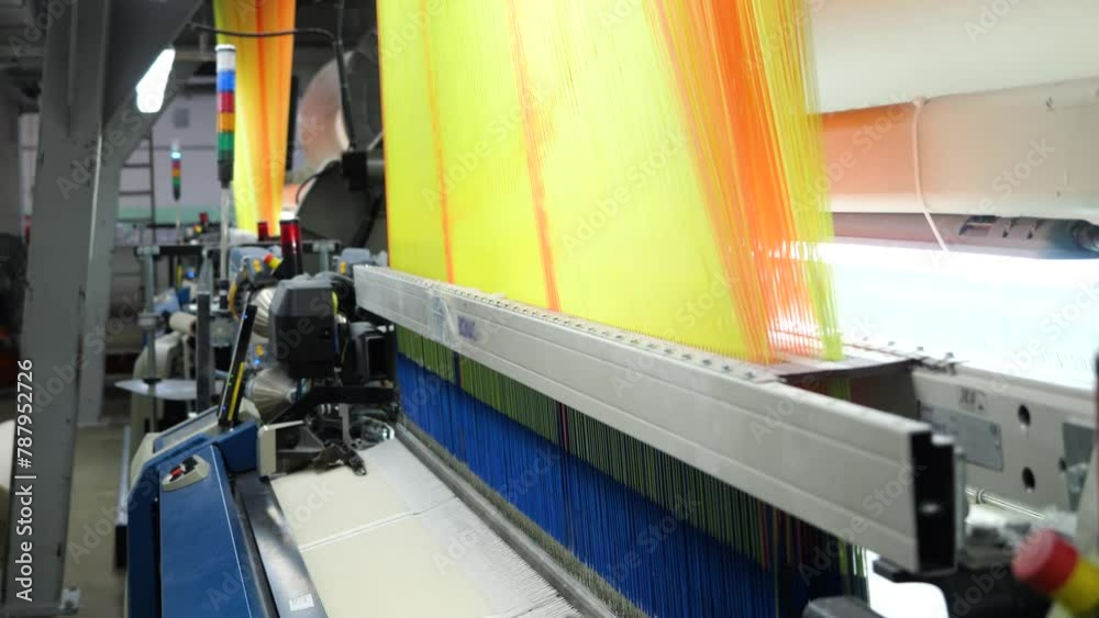 working loom close-up, fabric manufacturing process, weaving, weaving factory working loom close-up, fabric manufacturing process, weaving, weaving factory