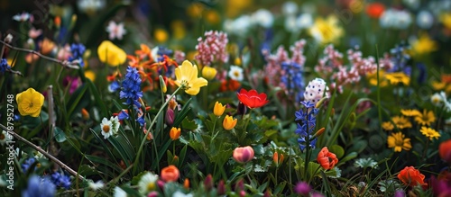 Bed of spring flowers photo