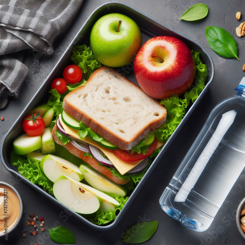lunch box- box with sandwich and apple