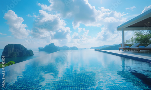 Luxury pool with breathtaking view  beautiful panoramic landscape  generated ai 