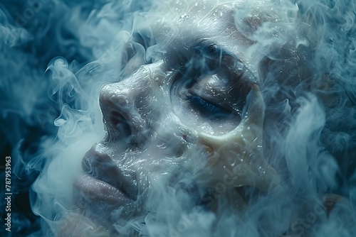 Womans Face Covered in Smoke. Generative AI