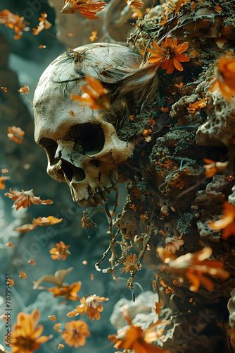 Embracing the Transition into the Afterlife:A Hyper-Detailed Skull Rendering Amidst an Isolated,Cinematic Backdrop