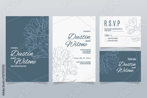 Hand draw wedding invitation template with flowers