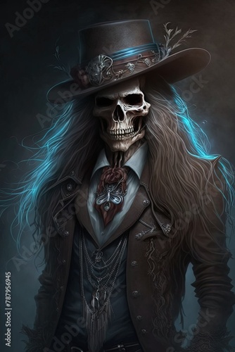 Classy Skeletons: Rocking Fedoras on a Sleek Black Background in HD Quality