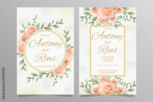 Wedding invitation template with orange roses
