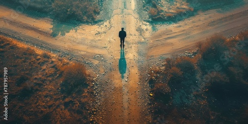 Person Standing in the Middle of a Dirt Road. Generative AI