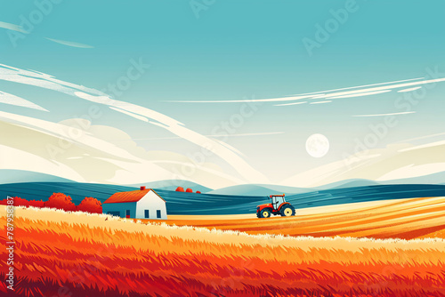 Illustrations of summer farm farming work scenes, pastoral scenery illustrations of solar terms