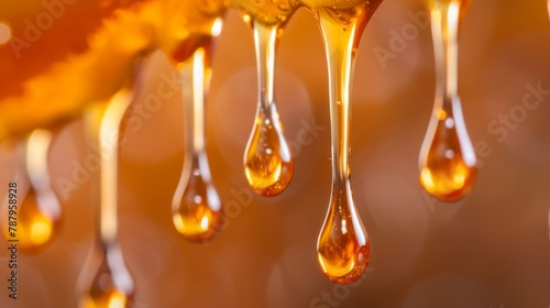Honey dripping close up.