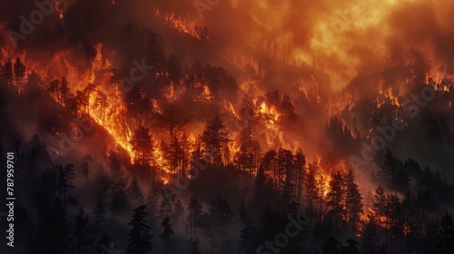 Forest fire in the mountains photo