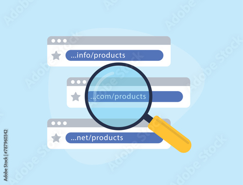SEO-friendly domain name concept. Domain SEO optimizes website names for search engines and users, focusing on short, readable and keyword-rich names to improve search rankings and relevance
