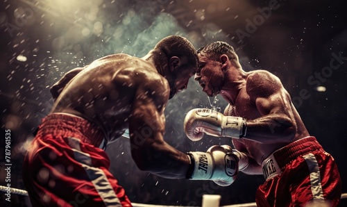 Two boxers engage in an electrifying boxing match, their faces blurred, capturing the motion and ferocity of the sport.