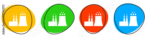 4 bunte Icons: Fabrik - Button Banner