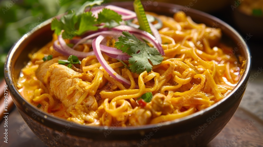 Khao Soi Recipe, Northern Style Curried Noodle Soup with Chicken - Thai food. Khao Soi Recipe, Northern Style Curried Noodle Soup with Chicken - Thai food.