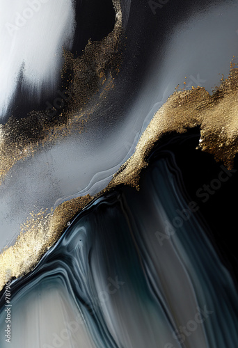Luxurious abstract gray, white and gold painting