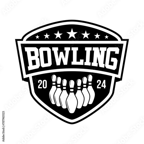 Bowling club tournament logo emblem design illustration