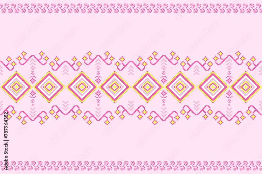 Pixel art cloth design Continuing the local fabric pattern Ethnic, geometric and floral designs used for weaving, carpets, wallpaper, clothing, fabrics, embroidery illustrations. Abstract pixel art
